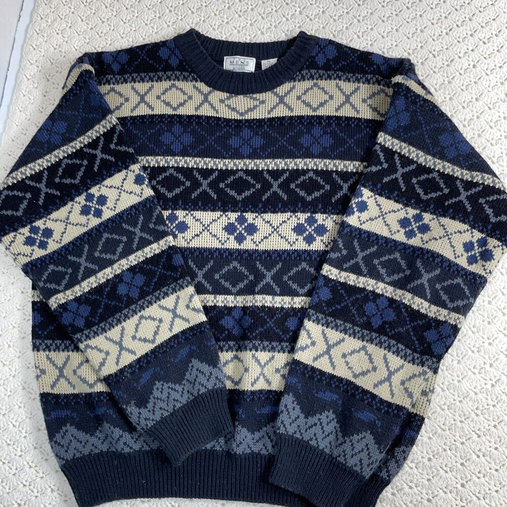 Vintage The Men’s Store At Sears Patterned Acrylic Knit Crewneck Sweater XL USA